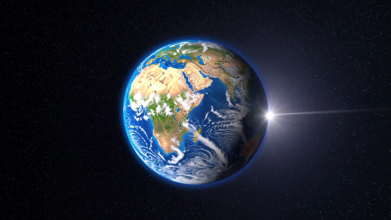 A video still of Earth from space, showcasing a distant, wide-angle view