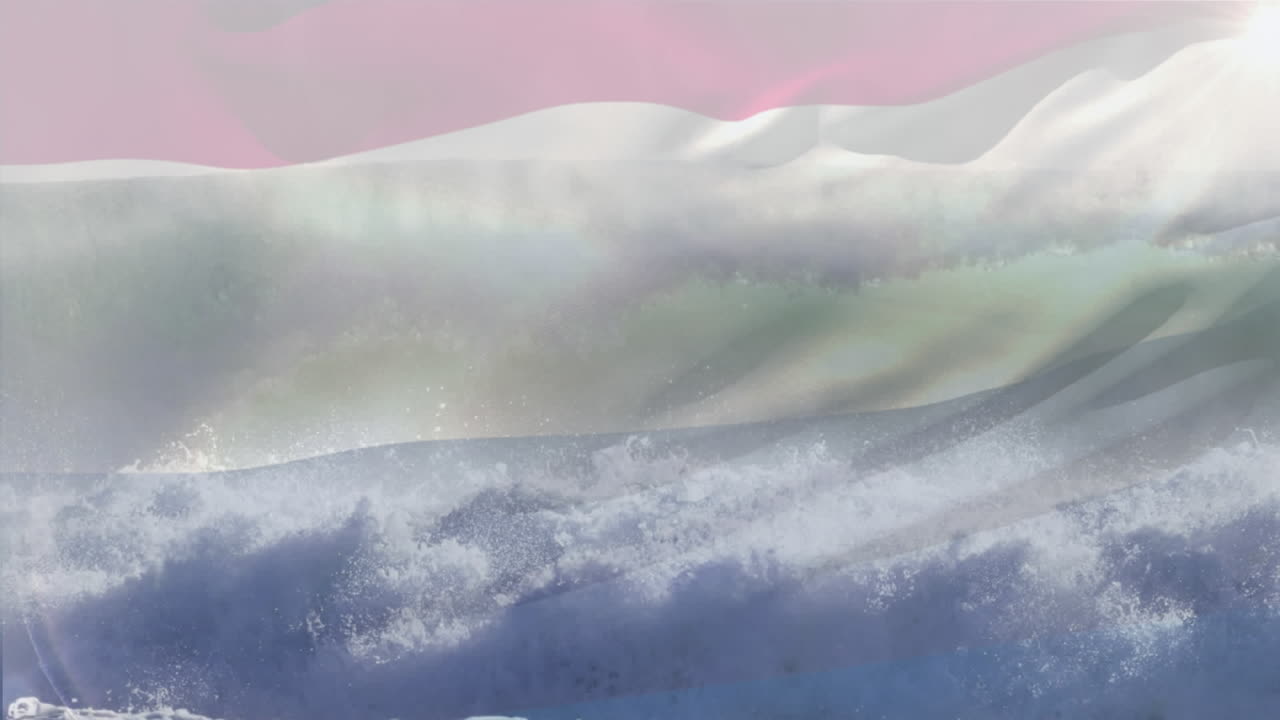 네덜란드의  ⁇ 발이 바다의 파도 위에서 날아다니는 애니메이션