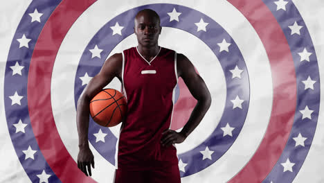 male basketball player against stars on spinning circles