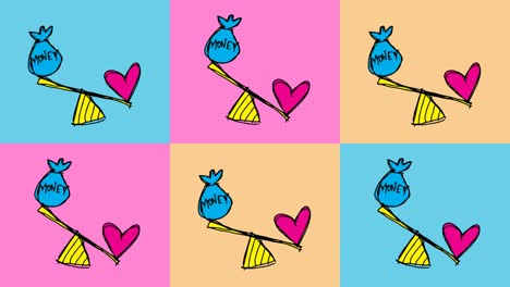niños dibujando arte pop fondo sin costuras con tema de amor y dinero