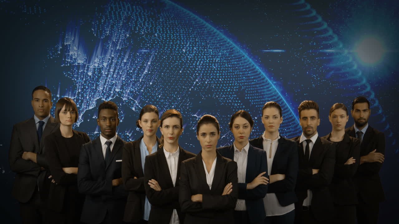 팔을  ⁇ 고 서 있는 사업가 들 의 팀