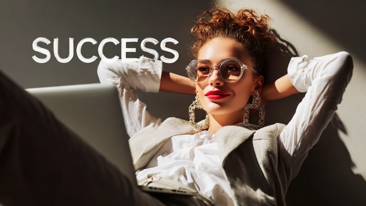 A Confident Professional Enjoying the Rewards of Hard Work, Relaxing While Embracing Success, Illuminated by Soft Natural Light in a Chic Modern Setting