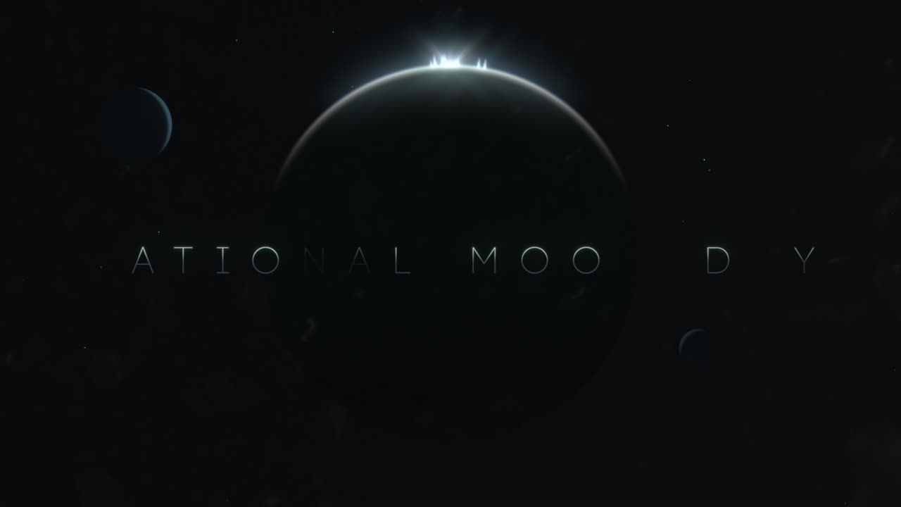 National Moon Day with planet and flash of star in dark galaxy