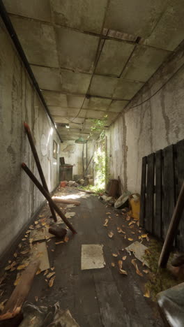 abandoned and overgrown corridor