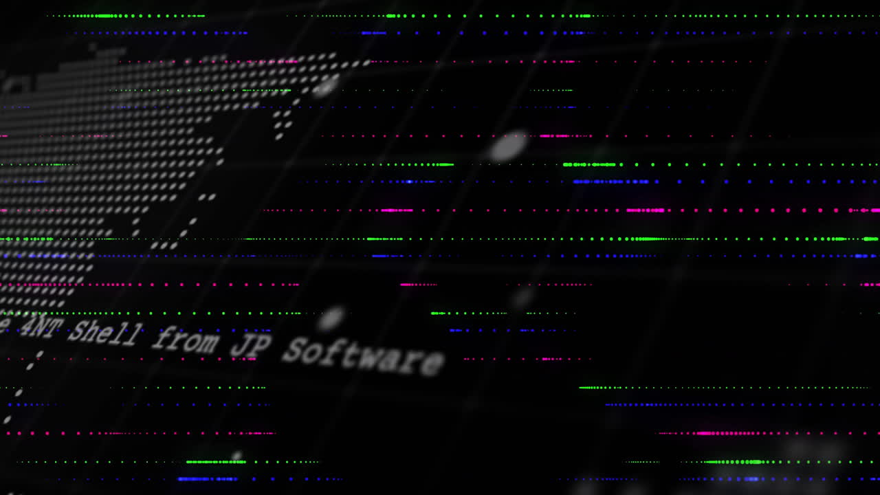 Colorful data lines and text animation over dark grid background