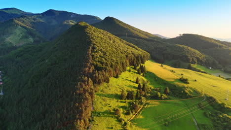 thick pine tree forests cover the tops of the verdant mountains. beautiful wild nature of slovakia from top view
