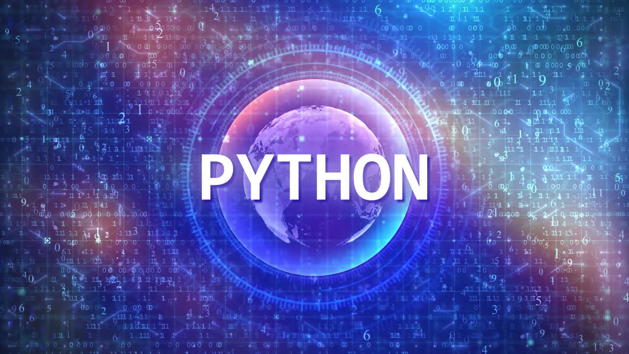 Python-konsept på futuristisk cyberspace-bakgrunn med HUD, tall og globus