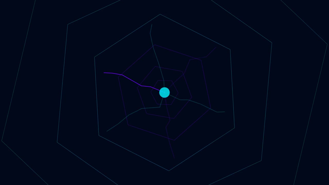 Abstract Motion Graphic of Pulsing Hexagonal Lines and Central Node