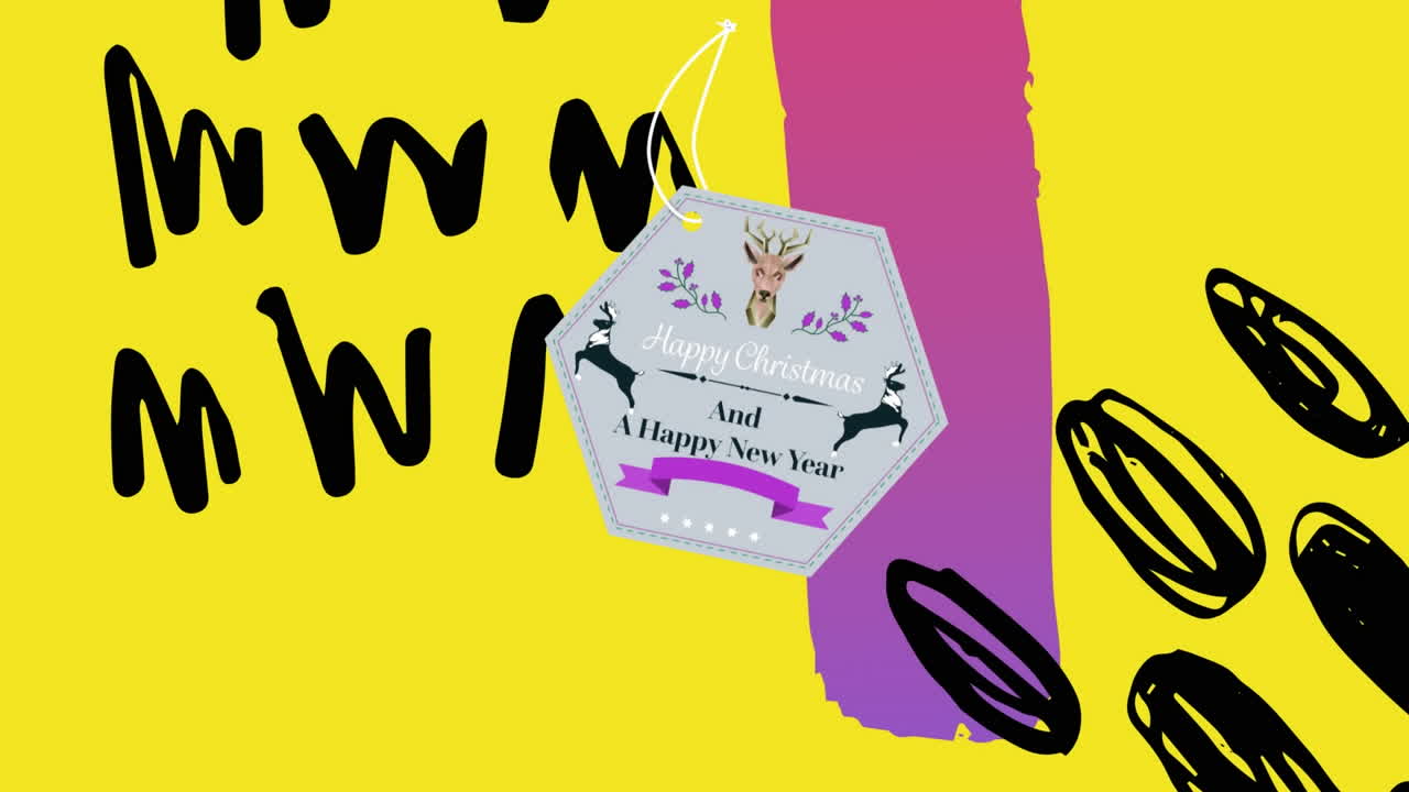 Animation of christmas greetings on tag over colorful animated background