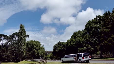 Shot-of-white-wedding-car-or-limo