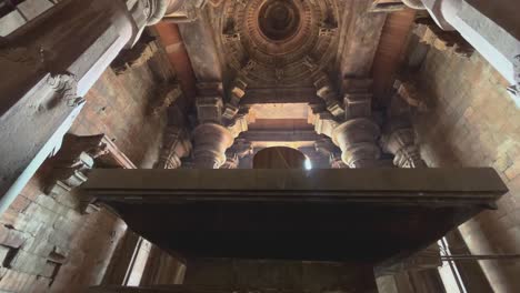 wide pan shot of inside of an ancient hindu temple at bhojeshwar temple in bhopal of madhya pradesh india