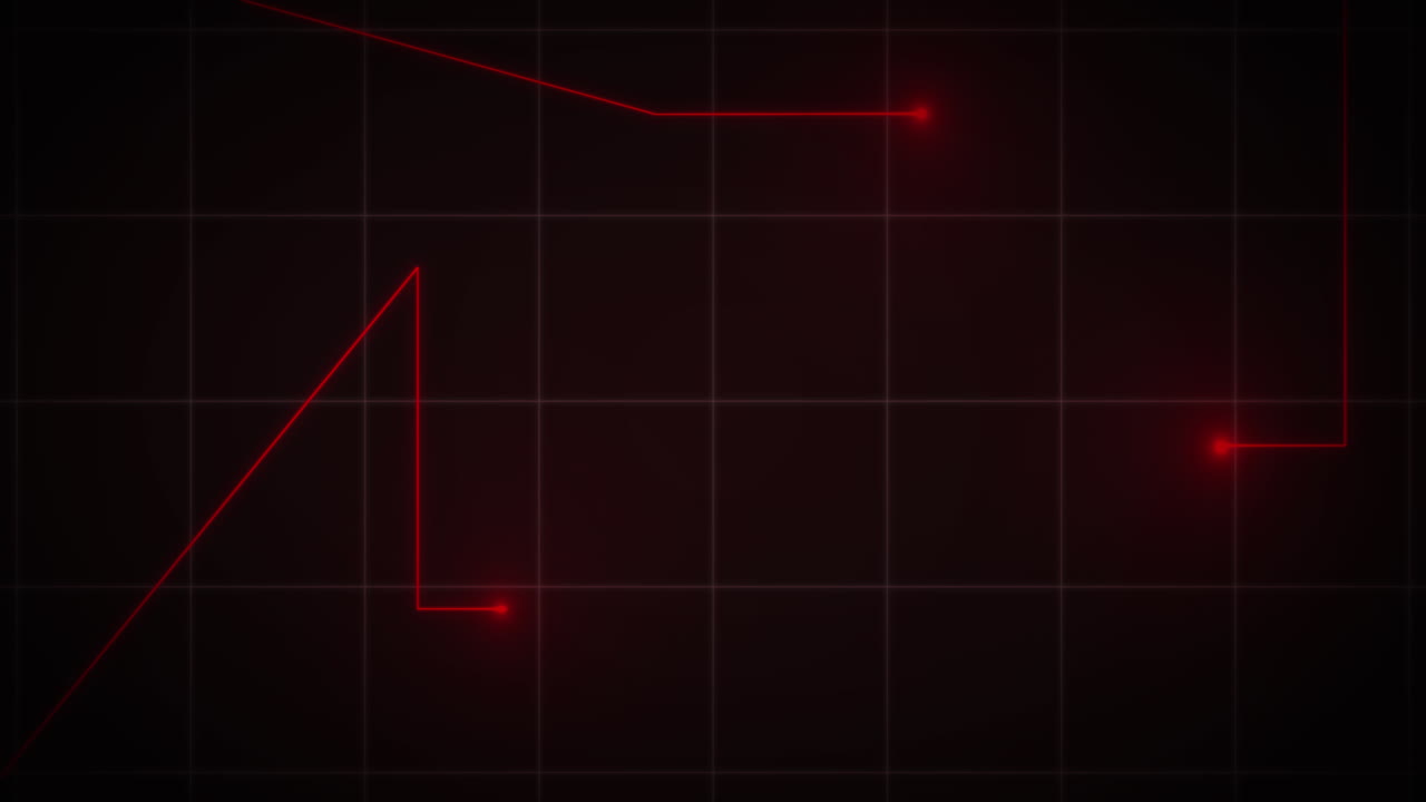 Animation of glowing red points with light trails moving on grid on black background