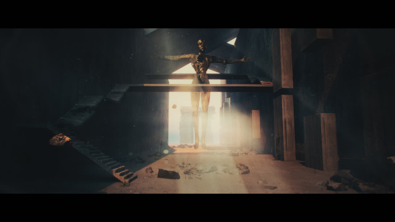 Floating Figure in a Desolate City