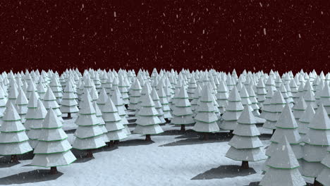 animation of snow falling over white fir trees and winter landscape