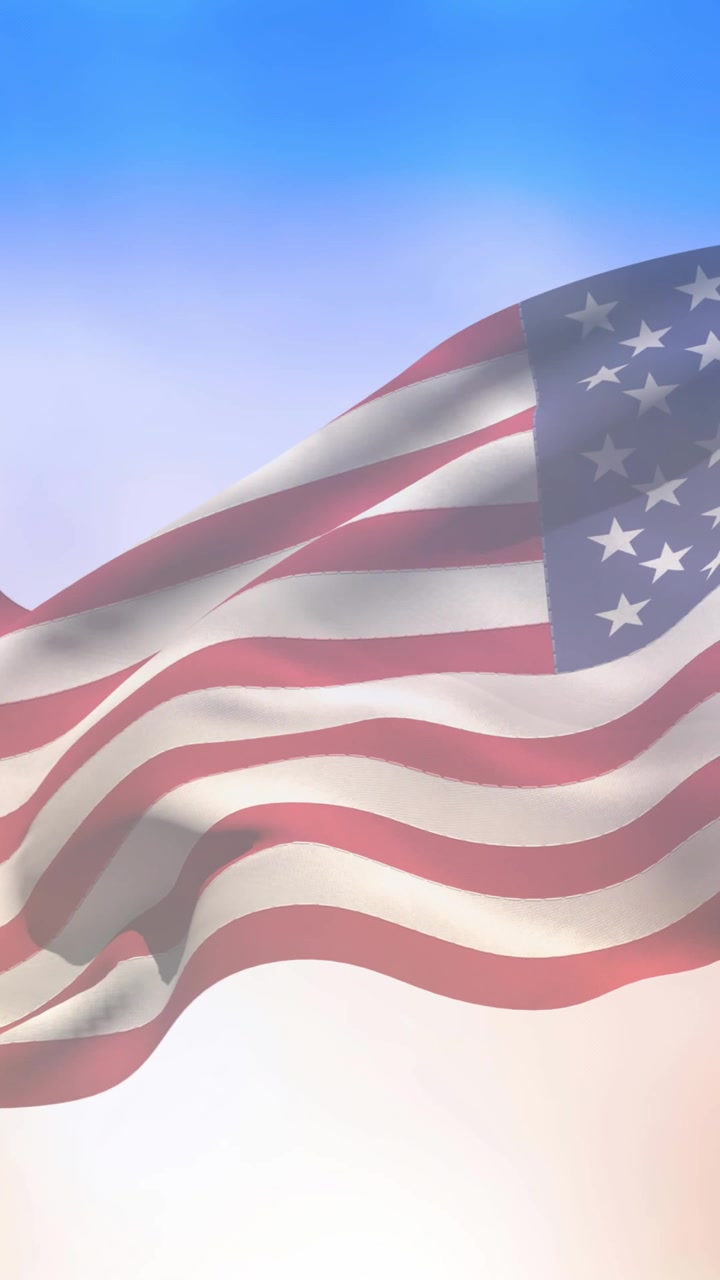 Animation af amerikansk flag over blå himmel med skyer.