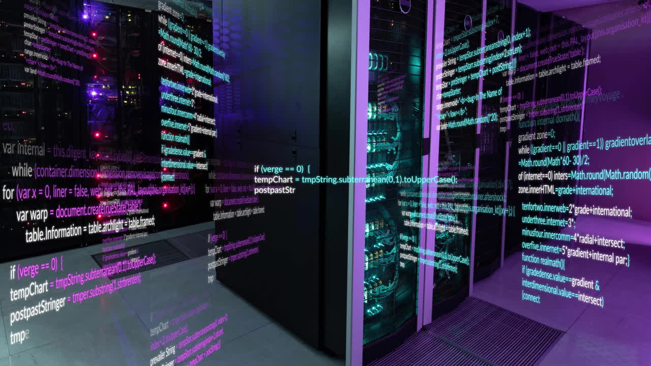 animación del procesamiento de datos a través de servidores informáticos