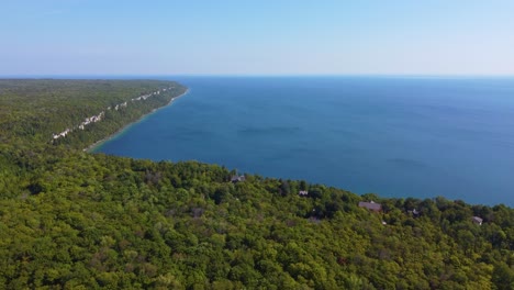 aerial of tourist accommodations in forest on georgian bay of lake huron