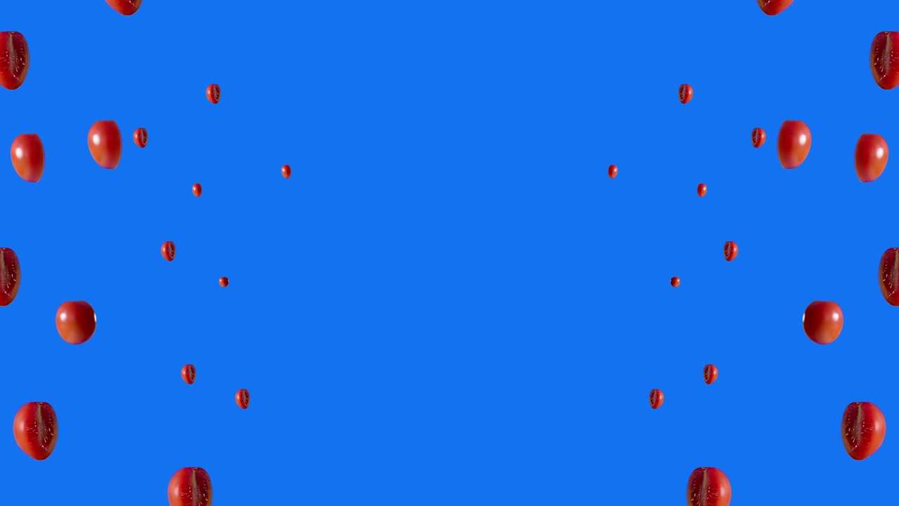 tomate cereza cortado por la mitad en movimiento de bucle