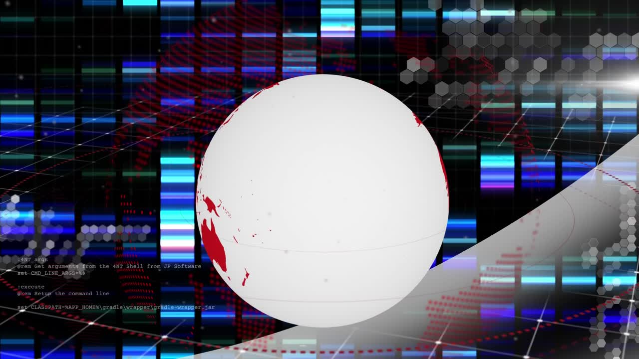 Animation of globe and data processing over black background