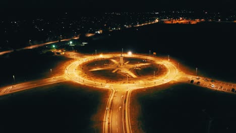 Amazing-night-aerial-view-over-the-town-square---Southeast-Europe---drone-footage-4K