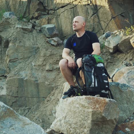 tourist resting after hike way
