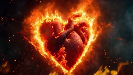 a heart in flames on a black background