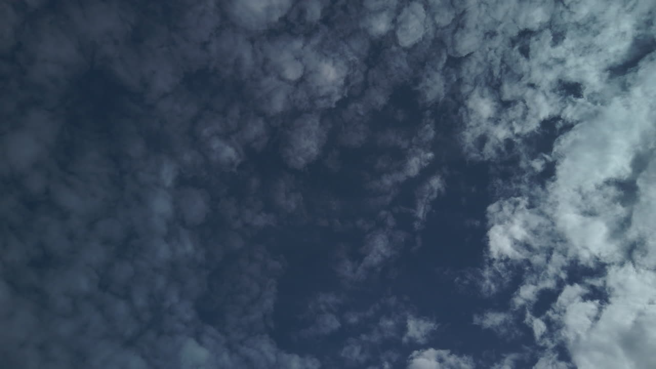Point of view looking upwards at the sky and clouds, with circular rotation taking in the expanse of the big sky, wide shot