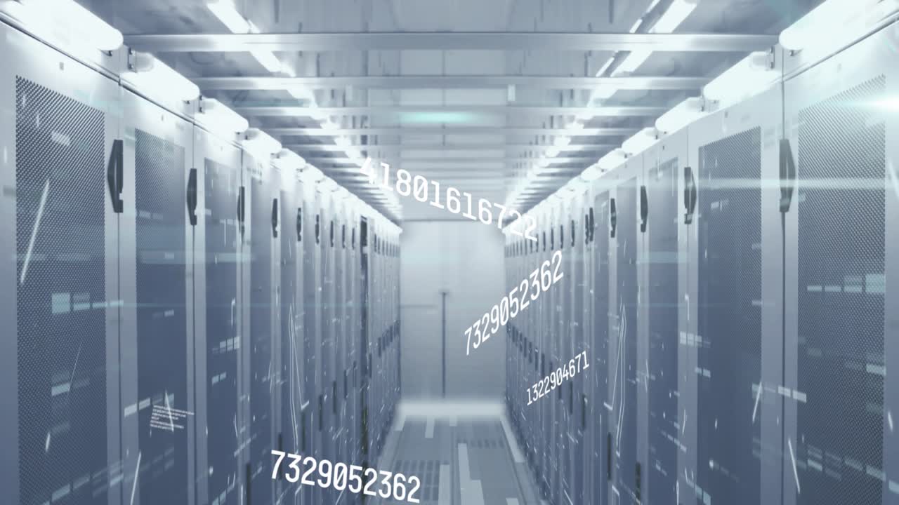 Animation of numbers and data processing over computer servers