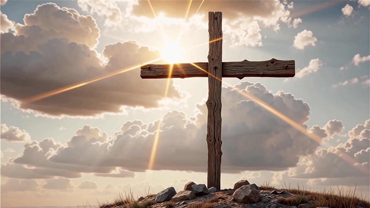 Croce Cristiana Luce Celestiale Sfondo per il Culto.