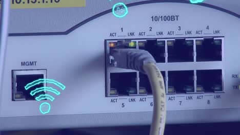 animation of digital wifi icons over computer server