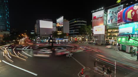 night traffic in a busy city intersection