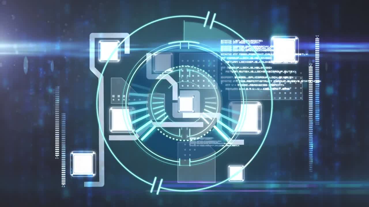 Animation of turning blue and white scope over interface with data processing