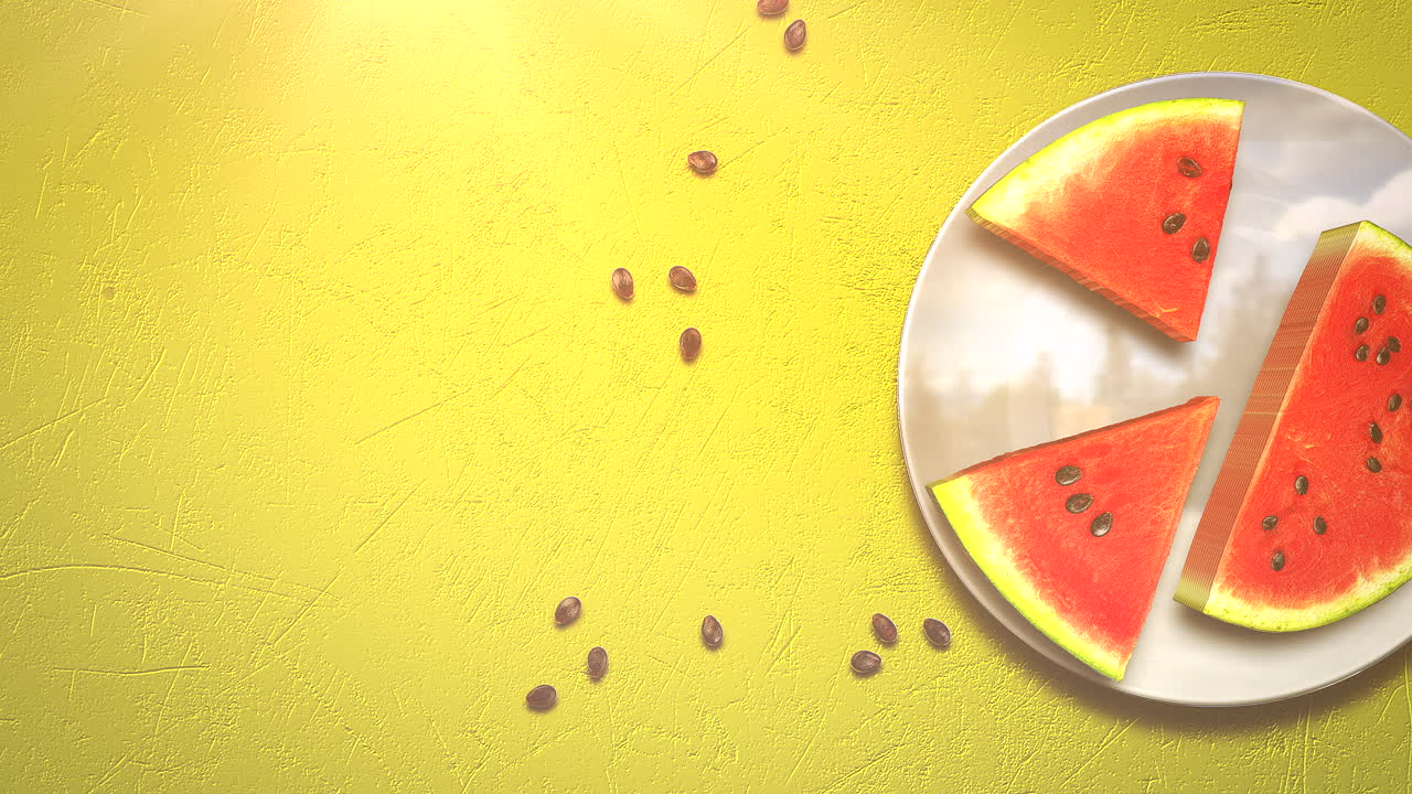 primer plano de sandía sobre fondo amarillo de verano