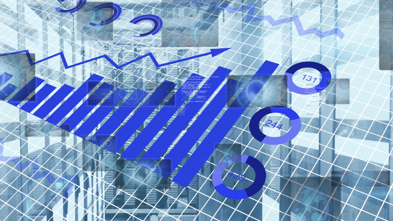 컴퓨터 서버를 통해 금융 데이터 처리의 애니메이션