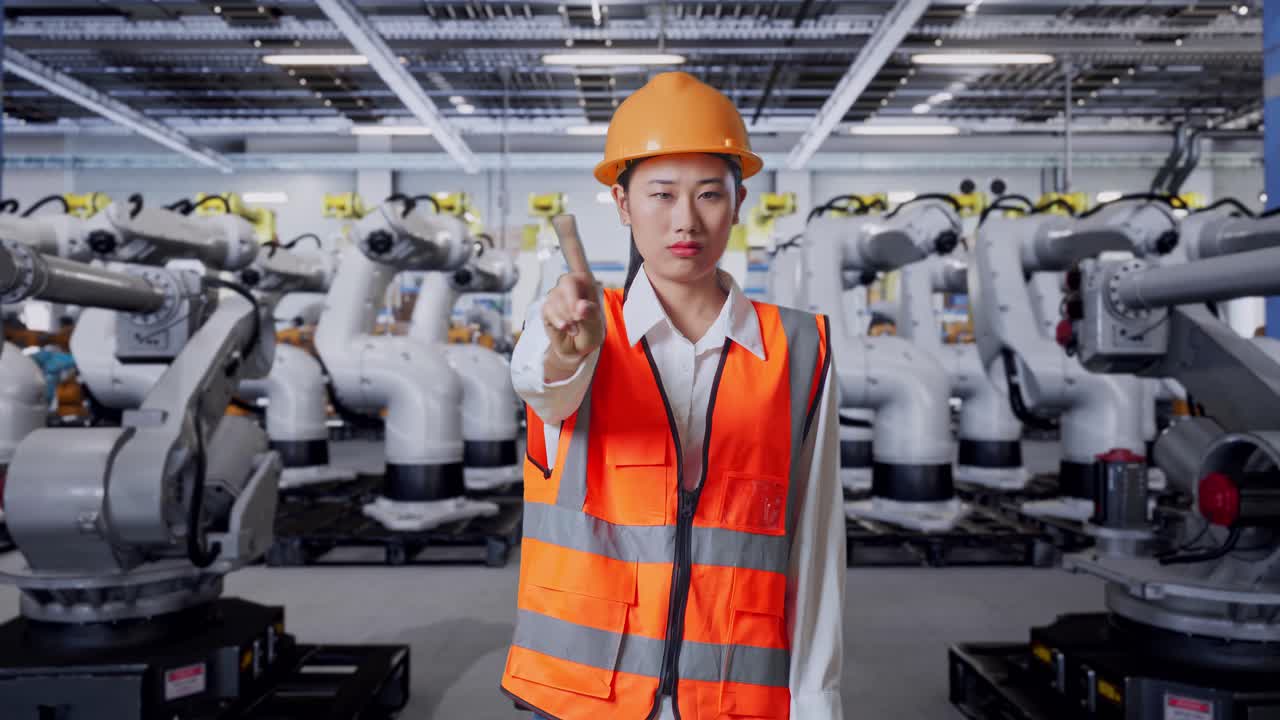 Engineer Signaling Stop in a Robotics Factory