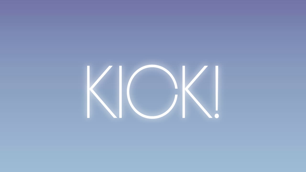 Animation of kick text over blue background