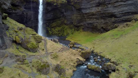 beautiful waterfall in iceland, aerial view of nature landscape, kvernufoss, south coast