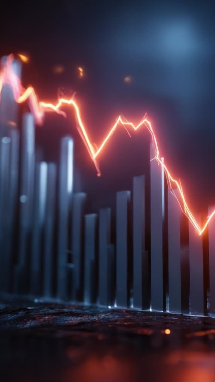 A Dramatic Visual Representation of a Declining Market Trend Featured by Vibrant Lines and Bar Graphs Surrounded by an Atmospheric Background