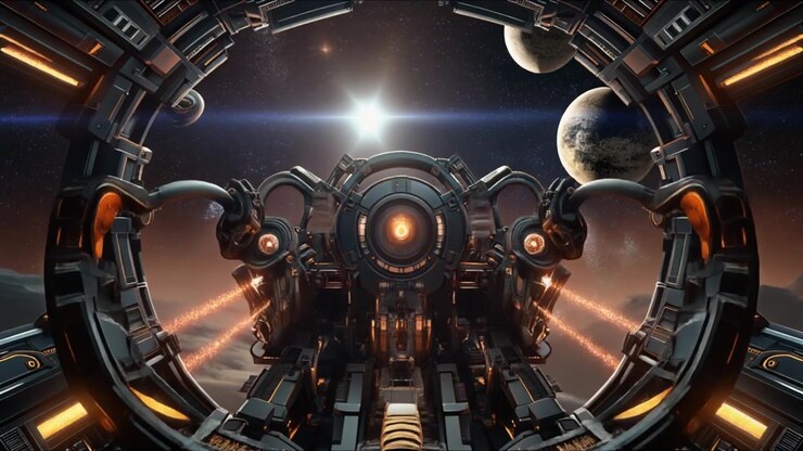 Futuristic Spaceship Cockpit View of Deep Space