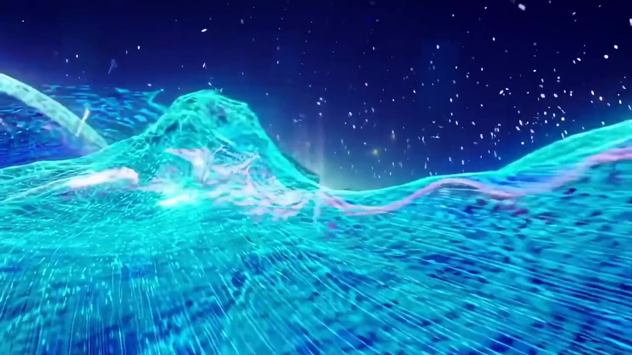Glowing Abstract Digital Network Flowing Through a Futuristic Landscape