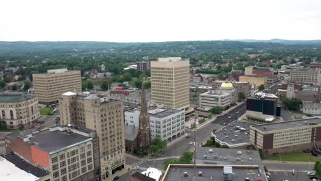 utica, new york skyline with drone video moving sideways