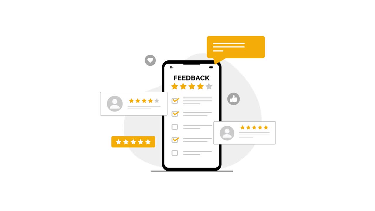 Animated Smartphone Displaying Feedback and Customer Ratings