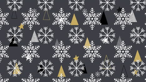 snowflakes icons in seamless pattern against multiple christmas tree icons on grey background