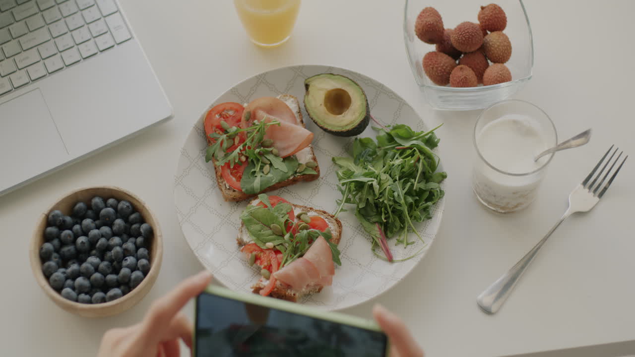 Taking a photo of a healthy breakfast