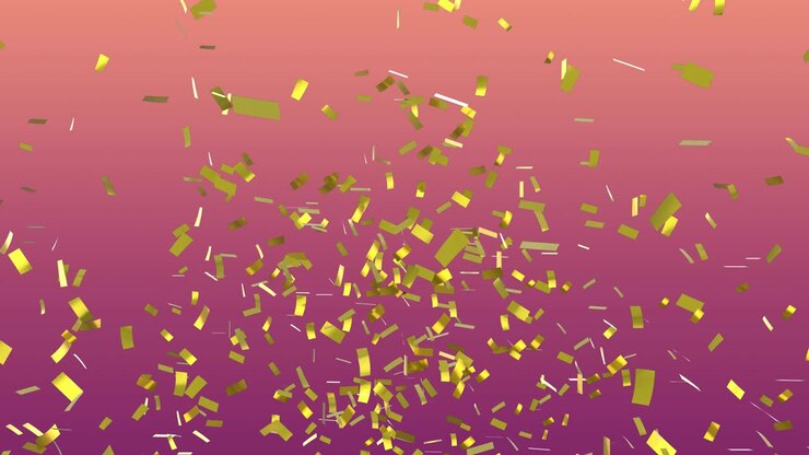 Animazione di coriandoli che cadono su sfondo sfumato dal rosa al giallo