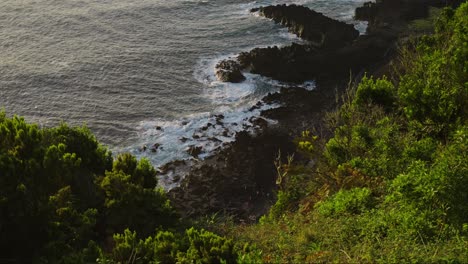 Rocky-coast-in-Ponta-da-Ferraria,-top-viewpoint,-São-Miguel-Island-Azores