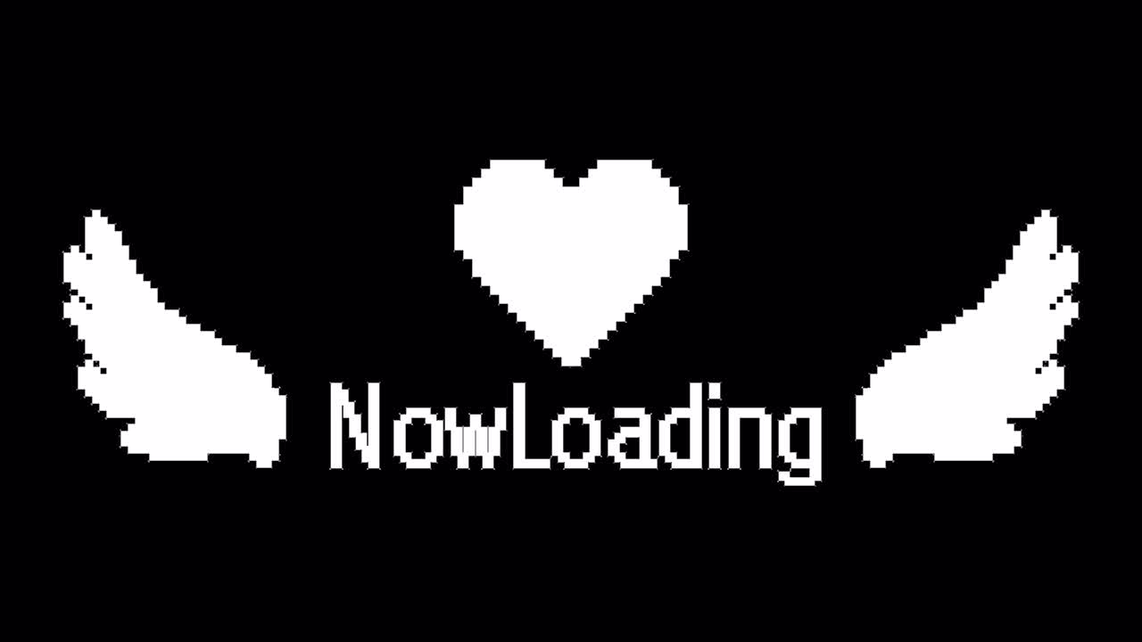 픽셀 심장 천사 로딩 텍스트 애니메이션 1080p - 30fps - 알파 채널