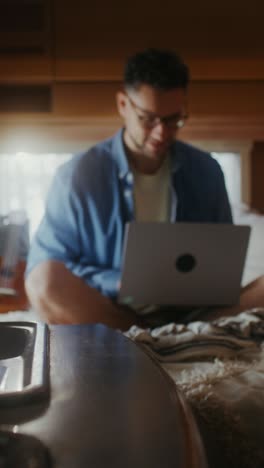 working from a campervan and enjoying coffee