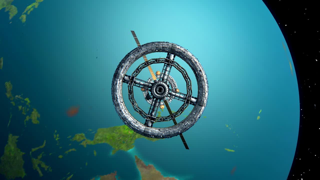 Space station and burning Earth