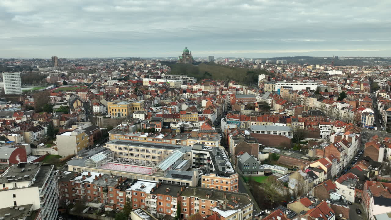 Koekeberg architecture with the hilltop Basilica in background. Aerial